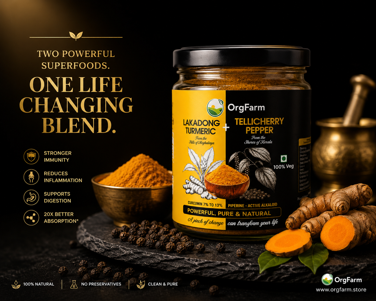 Lakadong Turmeric Powder + Tellicherry Pepper powder - ORGFARM
