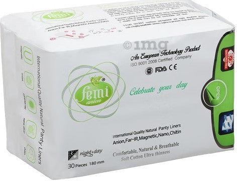 Natural  Sanitary Napkins -  180mm 30pc - Femi anion