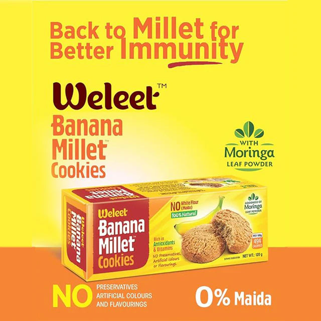Banana Millet Cookies with Moringa Leaf Powder  -Weleet-90gm